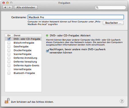 CD Freigabe Mac OS X